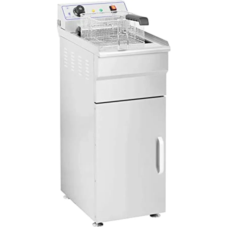 Royal Catering Friteuse Fritteuse mit Unterschrank (16 L, 6000 W, 400 V, 60–200 °C, 34 x 53 x 94 cm, Edelstahl, inkl. Korb und Deckel) – Bild 4