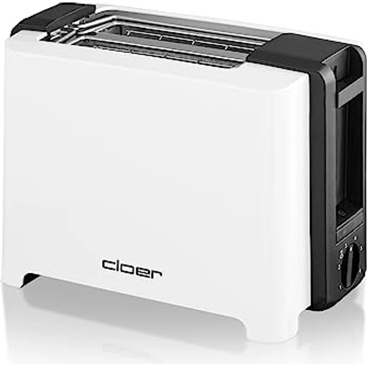 Cloer 3531 Doppelschlitztoaster, 900W, 6 Bräunungsstufen, mit Brötchenrost und Krümelschublade, weiß, schwarz – Bild 3