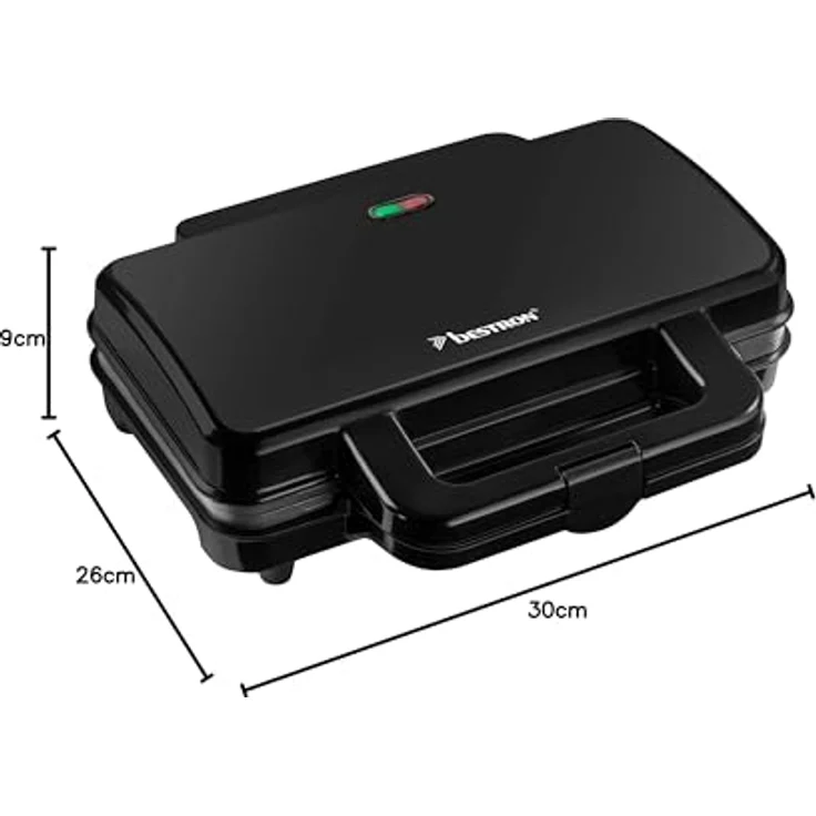 Bestron Sandwichmaker ASM90XLZ, 900 W, Schwarz mattiert, für 2 knusprige XL-Sandwich-Toasts, automatische Temperaturregelung, Antihaftbeschichtung, Sicherheitsfunktionen – Bild 6