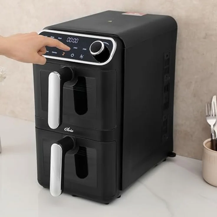 OLEIO Oleio Maestro Heißluftfritteuse Vertikale Doppelkammer, 2460 Watt, 11L, 2 Ebenen, Sichtfenster, Antihaftbeschichtung, spülmaschinenfeste Körbe, platzsparend, energiesparend – Bild 5
