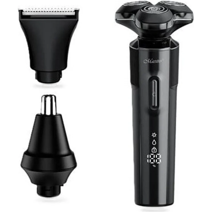 MAESTRO MR-678 3-in-1 Rasierset, USB-geladen mit 90 Minuten Betriebsdauer, wasserfest IPX7, inkl. Reinigungsbürste