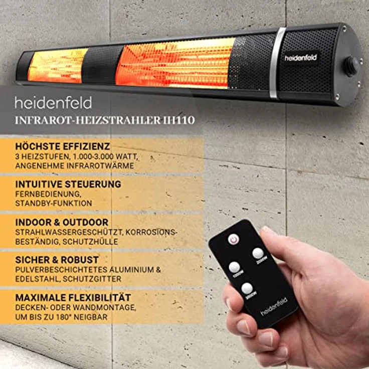Heidenfeld Infrarot-Heizstrahler IH110 Elektro Infrarotstrahler Wärmestrahler – Bild 2