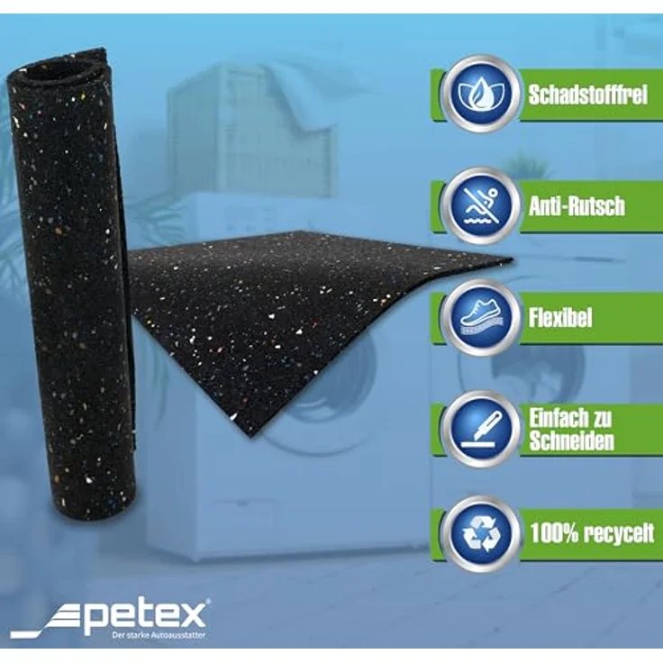 PETEX Antivibrationsmatte 60x60x1cm, Zuschneidbare Gummimatte für Waschmaschine, Trockner & 3D Drucker, rutschfeste, vibrationsdämpfende Unterlage aus 100% recyceltem Gummi – Bild 3