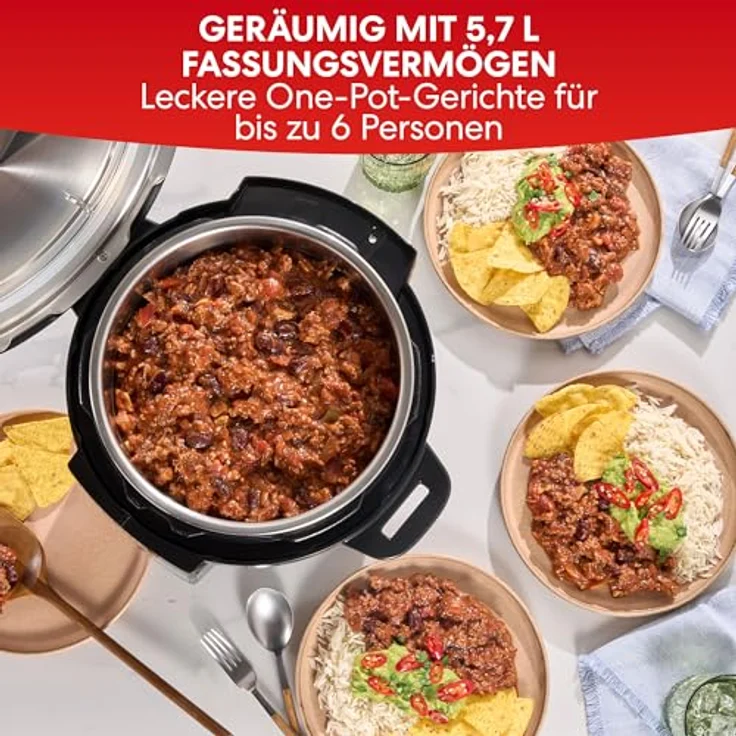 Instant Pot 7-in-1 Multikocher 5,7L – Schnellkochtopf, Schongarer, Dampfgarer, Joghurtbereiter, Edelstahl, Farbe Schwarz – Bild 4