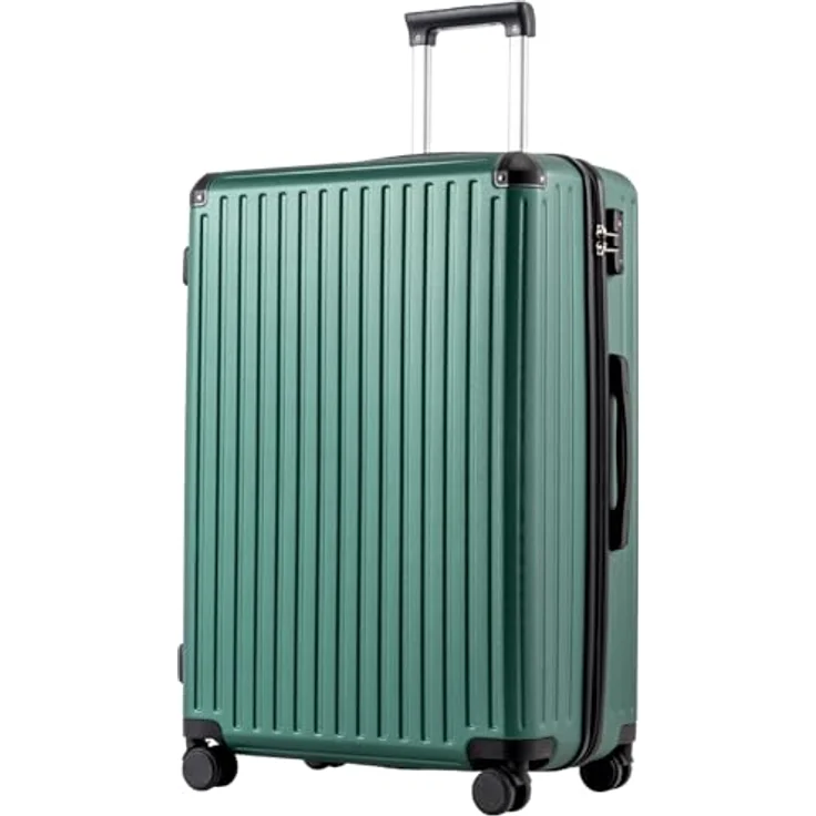 COOLIFE Hartschalen Koffer, großer Trolley-Koffer mit TSA-Schloss, Teleskopgriff und 4 Zwillingsrollen, dunkelgrün, 93L – Bild 1