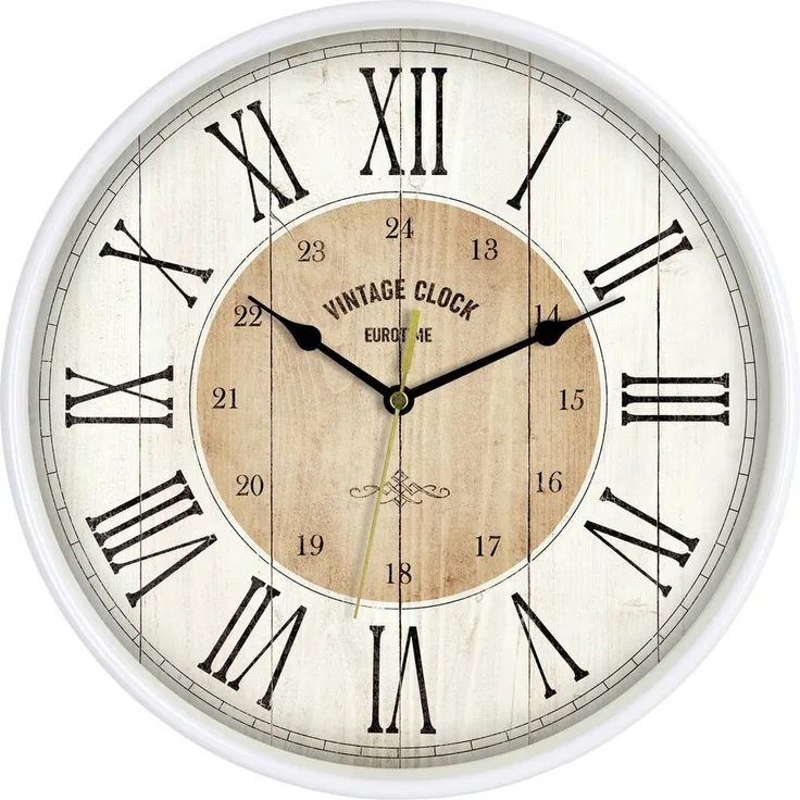 EUROTIME Wanduhr Quarzwanduhr, Kunststoffgehäuse mit übersichtlichem Zifferblatt und Echtglas, wandanliegend