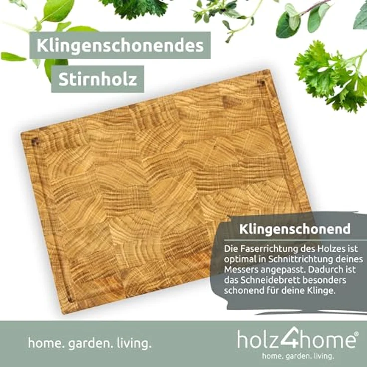 holz4home® Schneidebrett aus Eiche I Stirnholz Würfelmuster I Steakbrett 28x20x2,5 cm LxBxH I Küchenbrett mit Saftrille, Echtes Eichenholz, antibakteriell – Bild 3