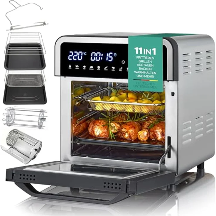 HEINRICHS Heißluftfritteuse Air Fryer mit digitalen LED-Display LCD Touch Display, 11 Pragrammen 1800W Heißluft Fritteuse Ohne ÖL Fritteuse Luftfritteuse Timerfunktion Heinrich´s (14L XXXXXL) - Preisvergleich – Bild 1
