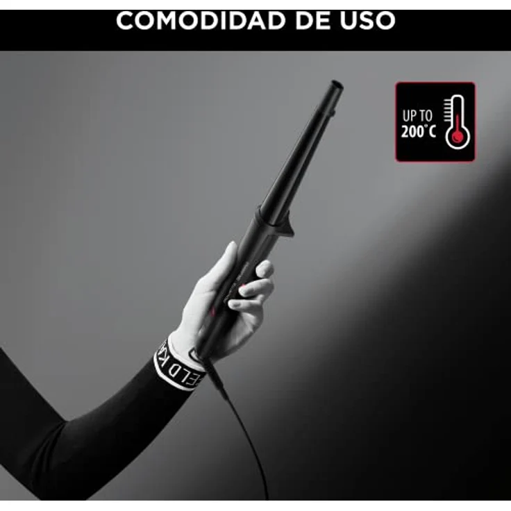 Rowenta x Karl Lagerfeld CF324L Professioneller Lockenstab für Locken und Wellen, konische Form, Keratin & Glow Beschichtung, Temperaturregelung bis 200°, Schutzhandschuh – Bild 5