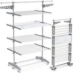 VOUNOT Wäscheständer Turm für Innen, Platzsparender Turmwäscheständer mit Faltbaren Flügeln, Teleskopstange und Rollen, 28m Trockenlänge, 4 Ebenen