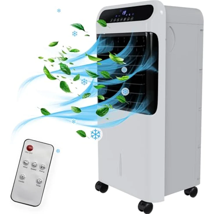 TroniTechnik Ventilatorkombigerät LK06 Aircooler, 10L Wassertank, 5in1 Ventilator, Ionisator, Fernbedienung, Timer, Kühlakku, Oszillation, Weiß – Bild 2