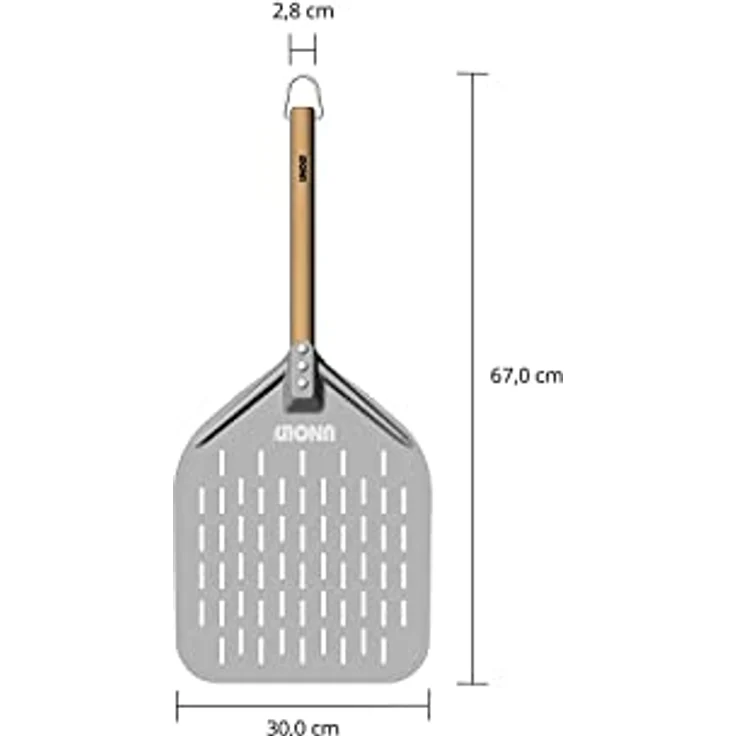 Unold Pizzaschieber 6881620 | Pizzaschaufel aus Aluminium mit Griff aus Buchenholz perfekt für Unold Pizzaofen Luigi 68816 | Grifflänge 35cm, Schaufelgröße 40 x 30cm – Bild 3
