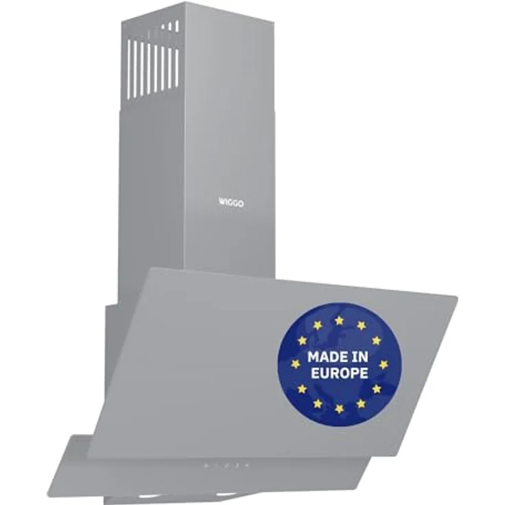 Wiggo A642 Dunstabzugshaube 60cm kopffrei I Abluft Umluft Dunstabzug 626m³/h - Touch-Display 4 Stufen I Energieeffizienzklasse A Schräghaube inkl. 2x Kohlefilter I Abzugshaube Glasfront grau – Bild 1
