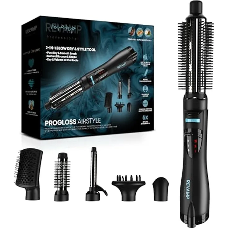 Homedics PROGLOSS AIRSTYLE, Warmluftbürste mit 6 Aufsätzen, 1200 Watt, Ionen-Technologie, regelbare Temperatur