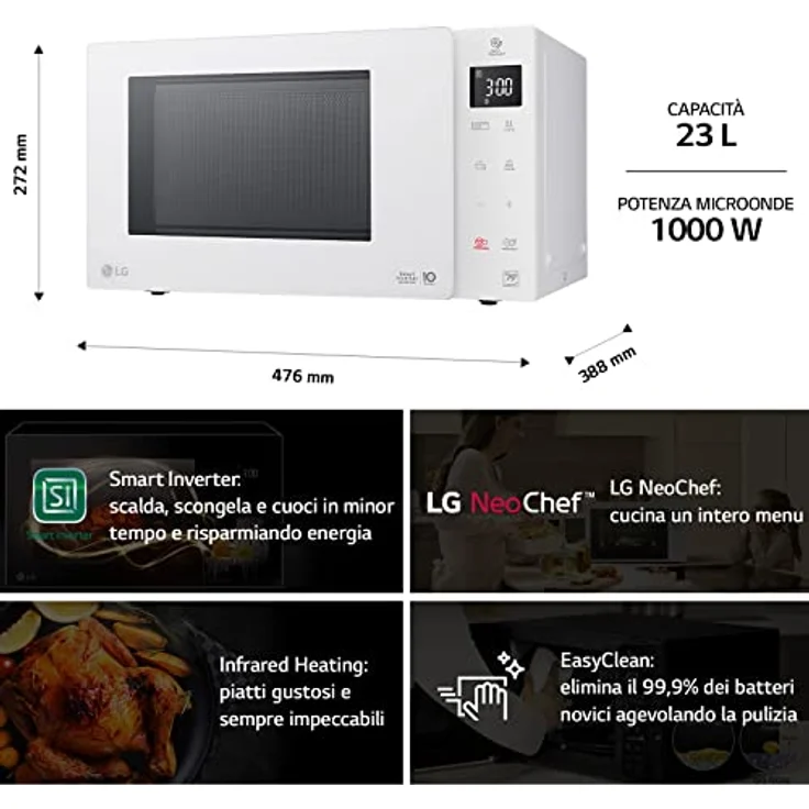 LG MH6336GIH Mikrowelle mit Grill, Standgerät, 23 Liter Garraum, Leistung 1150 Watt, weiß – Bild 3