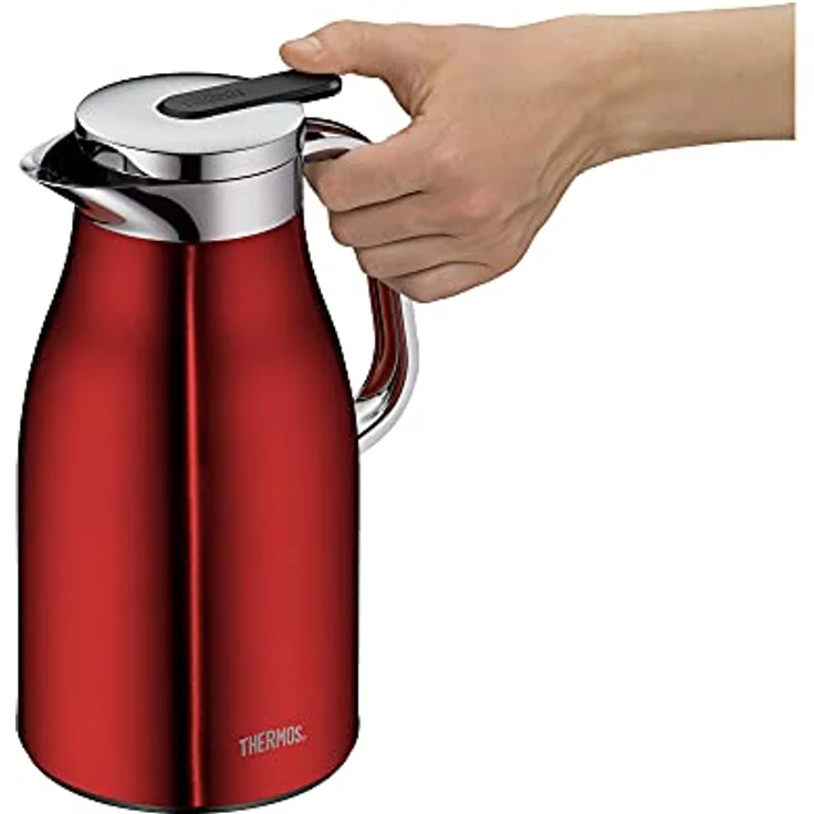Thermos Thermoskanne Century 1L, Edelstahl rot mit Glaseinsatz und Einhandausgießtaste, hält 12 Stunden heiß, ideal als Kaffeekanne oder Teekanne, für 8 Tassen, Modell 4046.248.100 – Bild 3