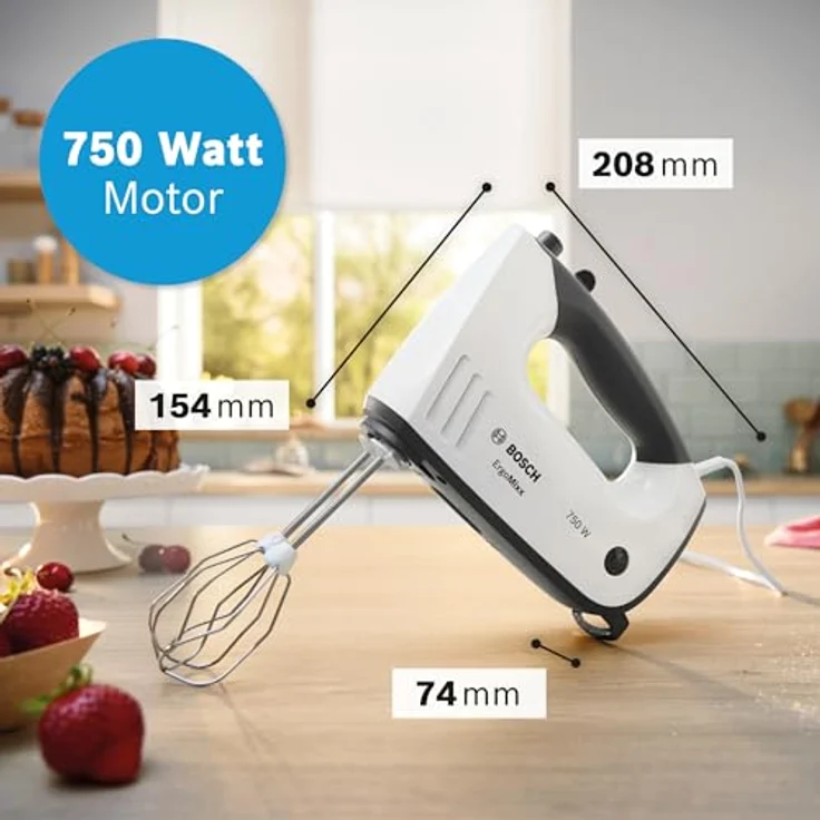 Bosch Hausgeräte Handrührer, ErgoMixx, 750 W, Weiß, grau, MFQ37470, Handmixer, Grau, Weiss – Bild 2