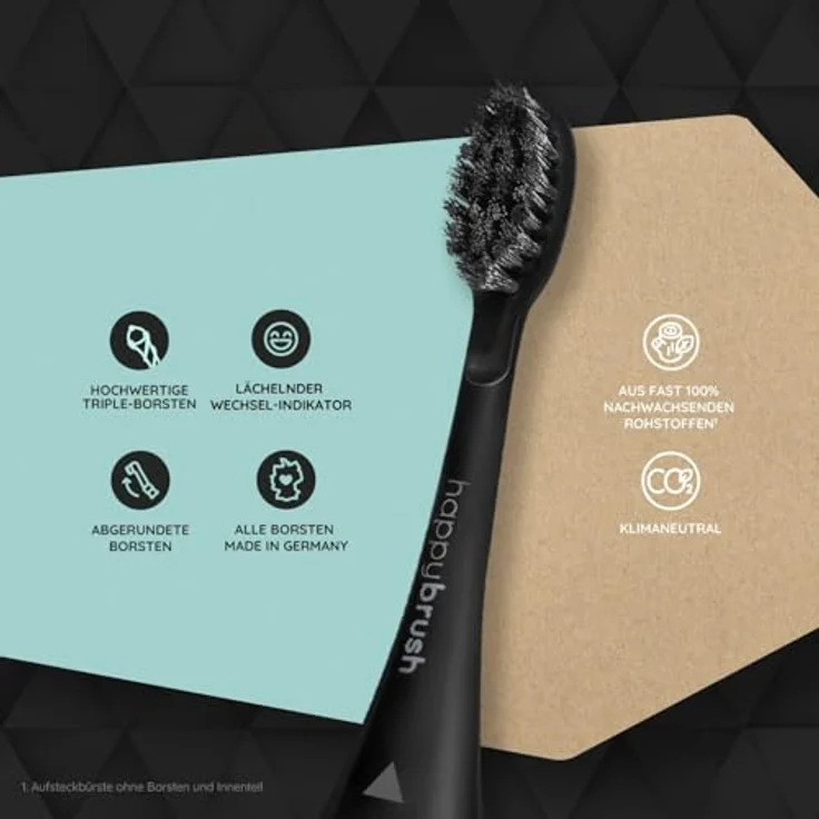 happybrush Aufsteckbürste ECO VIBE 3 Aufsteckbürsten, abgerundete Aktivkohle-Borsten, 3 Stück – Bild 2