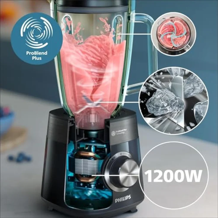 Philips HR3031/00 5000-Serie Standmixer, Schwarz, 1200 W, 2 Liter, inkl. Blend-and-go-Behälter, ProBlend Plus-Technologie, 3 Geschwindigkeitsstufen – Bild 3