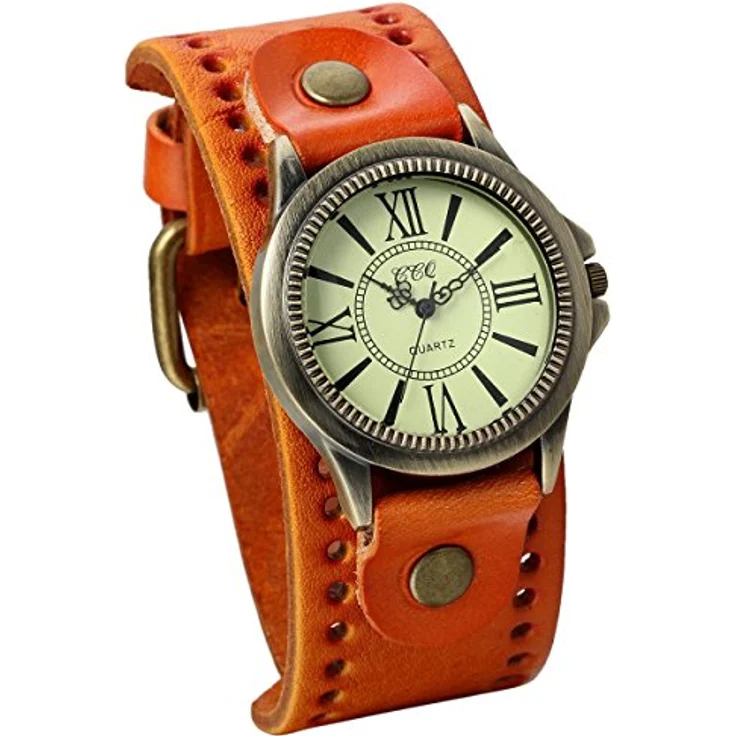 JewelryWe 4pcs Damen Armbanduhr Vintage Casual Analog Quarz mit Lederband, römischen Ziffern, 4 Farben: Braun, Orange, Blau, Dunkelgrün – Bild 3