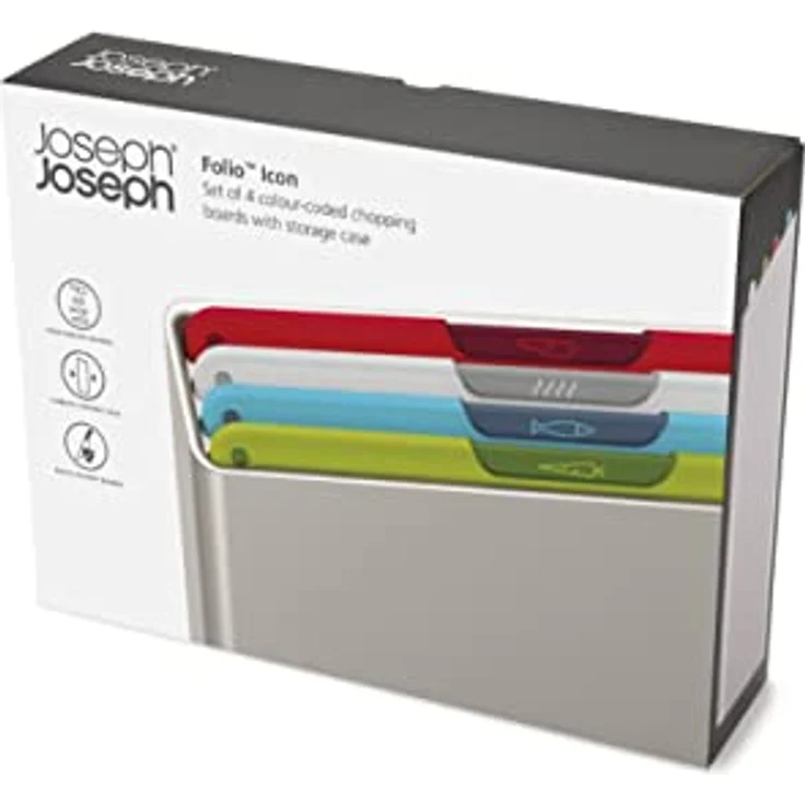 Joseph Joseph Folio Icon - 4-teiliges rutschfestes, farbcodiertes Schneidebrett-Set mit Aufbewahrungsbox, Mittelgroß - Multicolor – Bild 3