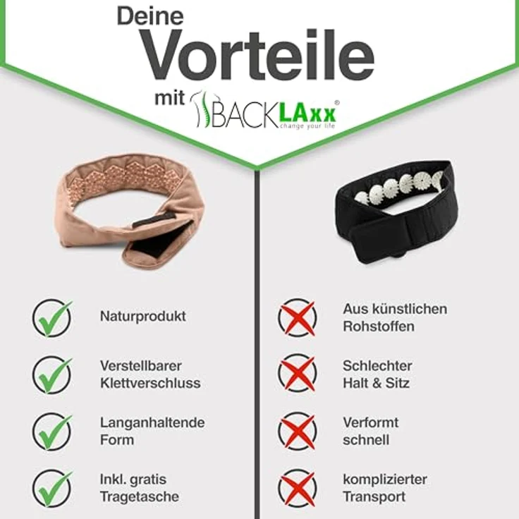 BACKLAxx® Massagegerät Akupressur Stirnband, Kopfband, Kopfmassagegerät mit Tasche zur Kopfmassage, Intensitätsregulierung durch Klettverschluss, Umweltfreundliches Halbleinen, extra intensiv, blau – Bild 6