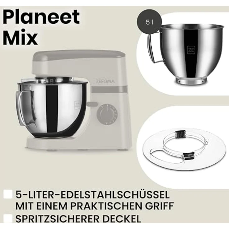 Zeegma Küchenmaschine PLANEET MIX, 1800W, 5L Schüssel, 8 Betriebsmodi, mit Touchscreen, Silikonpads und Anti-Rutsch-Pads – Bild 5