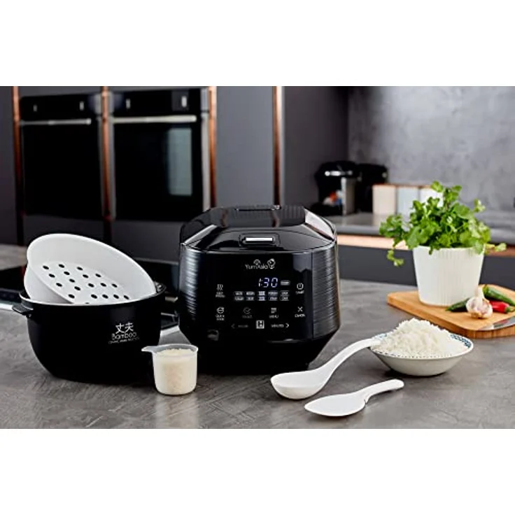 Yum Asia Bamboo Reiskocher mit Induktionsheizung (IH) und Keramikschale, 7 Reiskochfunktionen, 4 Multikocherfunktionen, Motouch LED-Anzeige (1,5 Liter) 220-240V Europa Power (Anthrazitschwarz) – Bild 4