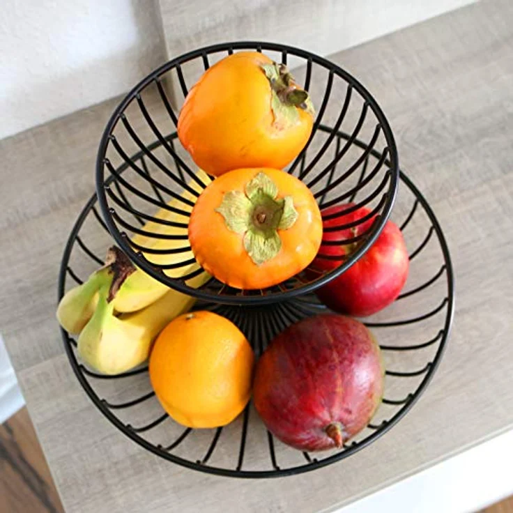 bremermann Obst Etagere, Obstschale, Drahtkorb rund, Ø ca. 18 und 30 cm, Schwarz Matt, Metallstreben, ideal für Dekoration und praktische Aufbewahrung – Bild 5