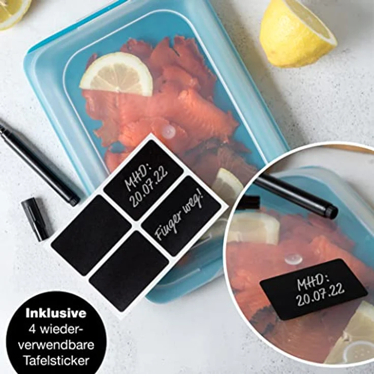 Moritz & Moritz 4er Set Aufschnittbox stapelbar – Frischhaltedosen mit Deckel zur Aufbewahrung von Wurst, Käse, uvm. – inkl. Tafelsticker zum Beschriften, in edlen Grautönen - Preisvergleich – Bild 5