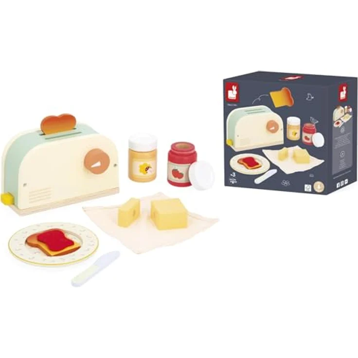 Janod Glänzendes Oma Toaster-Set, Rollenspielzeug aus Holz mit Toaster, Butter, Marmelade und Buttermesser, transparent – Bild 6