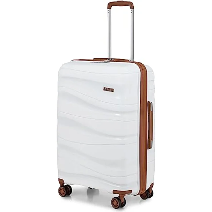 KONO Mittelgroß Koffer 65cm, Leichter Hartschalen-Reisekoffer aus Polypropylen mit 4 Rollen und TSA Schloss, 70L, Weiß – Bild 1