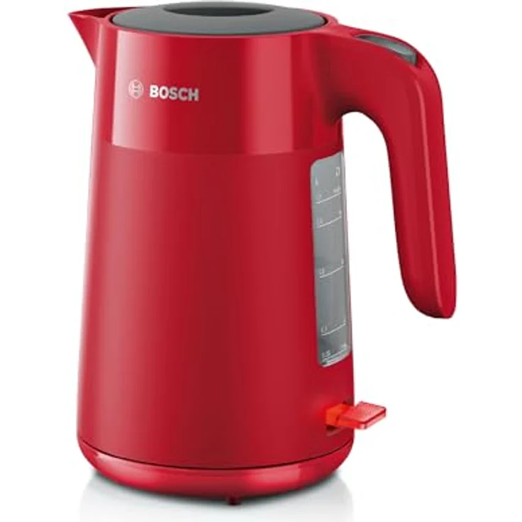 Bosch kabelloser Wasserkocher My Moment TWK2M164, Abschaltautomatik, Überhitzungsschutz, Tassenanzeige, entnehmbarer Kalkfilter, Trockengehschutz, Dampfstopp-Automatik, 1,7 L, 2400 W, Rot matt – Bild 1