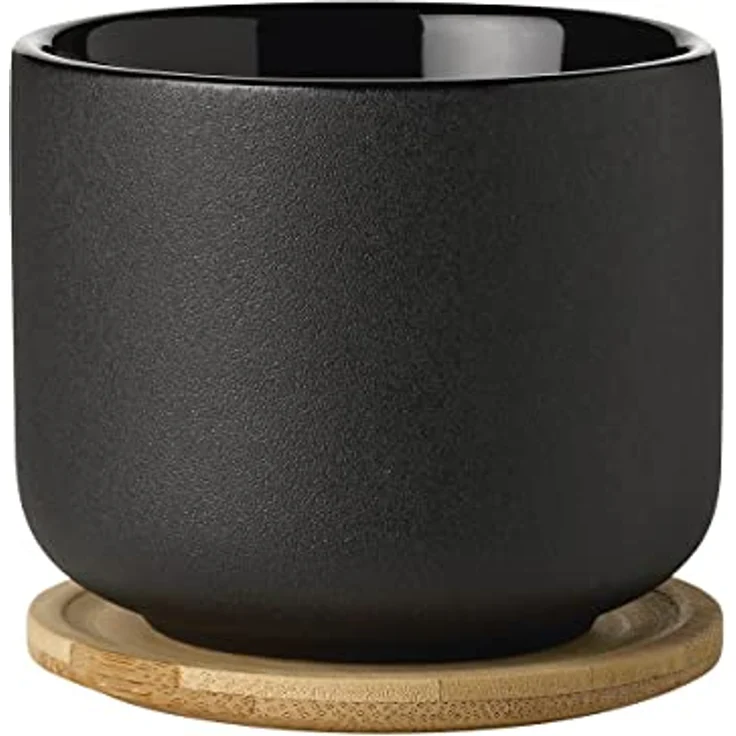 Stelton Theo Becher mit Untersetzer, Stein, schwarz, 8 x 8 x 8 cm – Bild 2