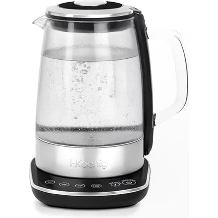 H.Koenig BO600 Elektrischer Wasserkocher, 1,5 L, Glas und Edelstahl, 4 Temperatureinstellungen (70-100 °C), Warmhaltefunktion, 2200 W – Bild 1