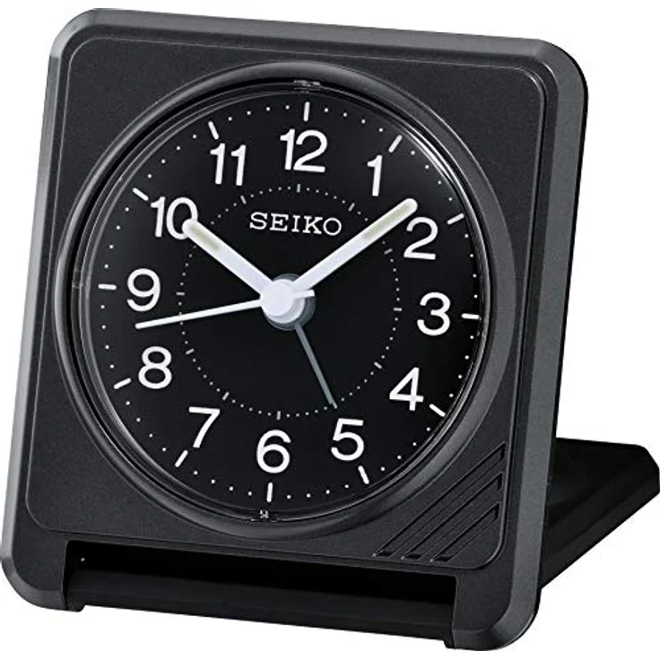 Seiko QHT015K, Reisewecker aus Kunststoff mit aufsteigendem Piep-Alarm und Schlummerfunktion, schwarz – Bild 1