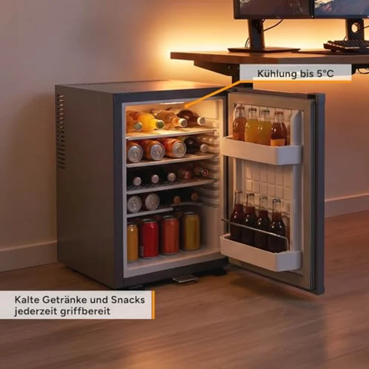 TZS FIRST AUSTRIA FA-5172-AN, Table Top Kühlschrank 40L, lautlos mit LED-Beleuchtung, anthrazit, wechselbarem Türanschlag & Schloss – Bild 6