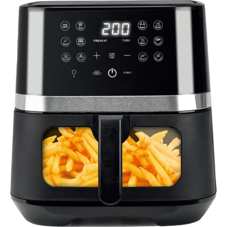 Brock DAF 6501G, Heißluftfritteuse mit 6,5 l, 1800 W, 12 Programmen, digitalem Touch-Panel, Sichtfenster, schwarz
