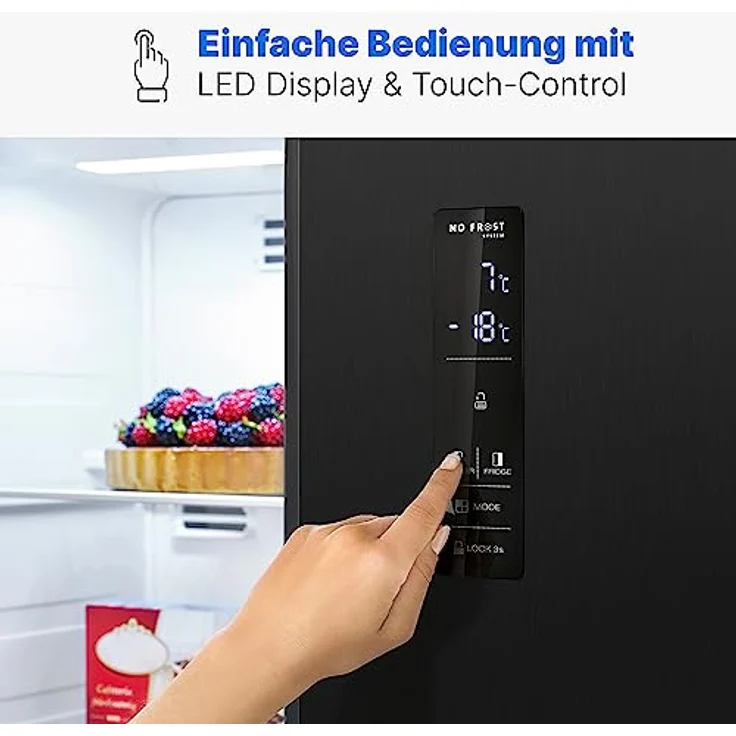 Bomann® Side by Side Kühl Gefrierkombination mit Total No Frost und 442L Nutzinhalt, Kühlschrank Side by Side mit MultiAirflow-Technologie, Verbrauch 287 kWh/Jahr - 177x90x59cm - SBS 7344 black-inox – Bild 4