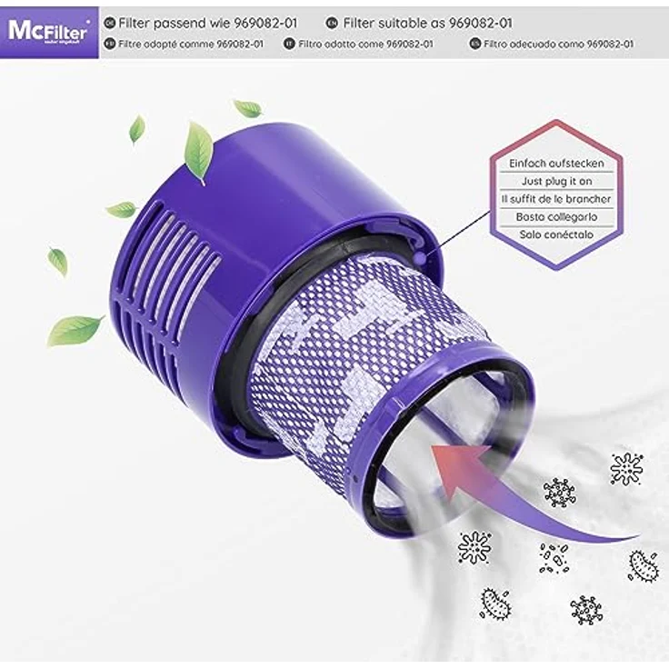 McFilter HEPA-Filter 4 Stück, Staubsauger-Zubehör für Dyson V10, SV12, Cyclone, auswaschbar, lila/schwarz/weiß – Bild 4