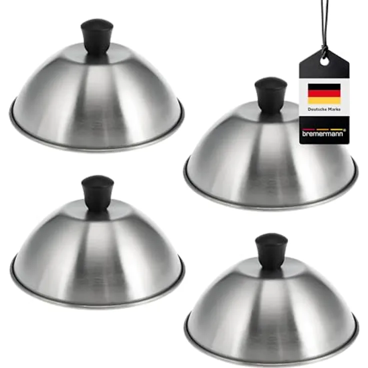 bremermann Burgerhauben-Set, 4er Set Schmelzglocken aus rostfreiem Edelstahl, je 16 cm, multifunktional für Grill und Pfanne