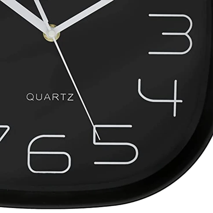 K&L Wall Art Retro Wanduhr schwarz langlebiges Quartz Uhrwerk ohne Ticken Analoge Schlafzimmer Uhr lautlos Büro Wanddeko modern (Ø 28cm groß Eckig) – Bild 3