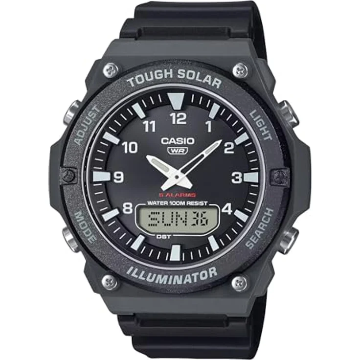 Casio AQ-S820W-1AVEF, Sportliche Analog-Digital-Uhr mit Solarenergie, schwarzes Kunststoffarmband, wasserdicht bis 10 bar – Bild 1