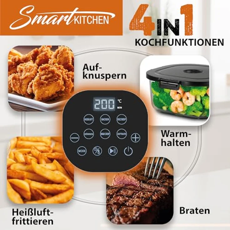 Telewelt Heißluftfritteuse 4-in-1 mit Temperatursteuerung, Timer und automatischer Abschaltung, Schwarz, 5,5 Liter – Bild 3