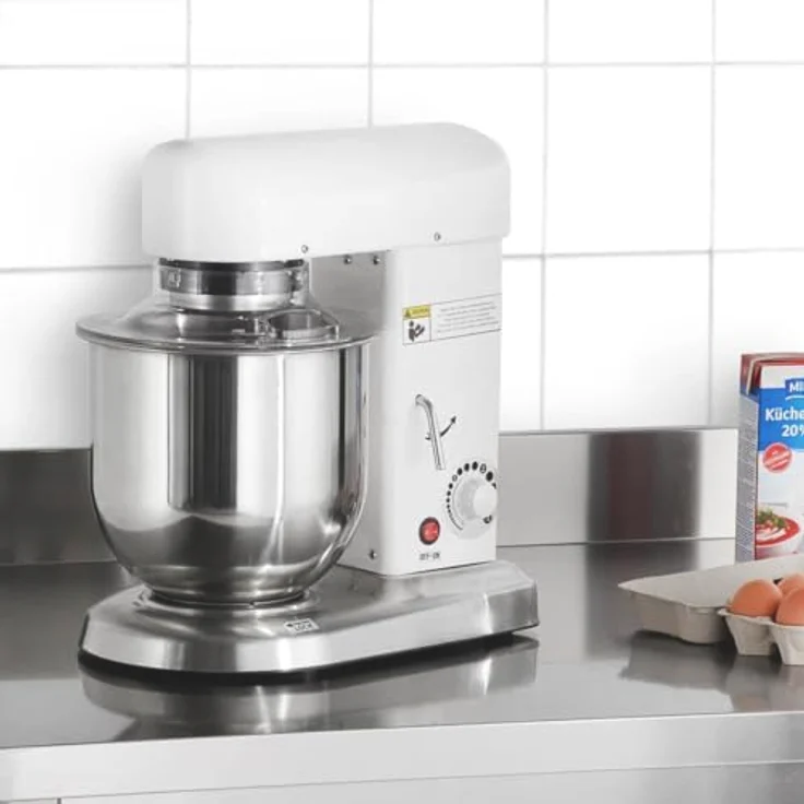GastroHero Planetenrührwerk 7L, Teigknetmaschine für 750g Teig, Edelstahlkessel, 302 U/min, 500 W Leistung, inkl. Rührbesen und Knethaken – Bild 3