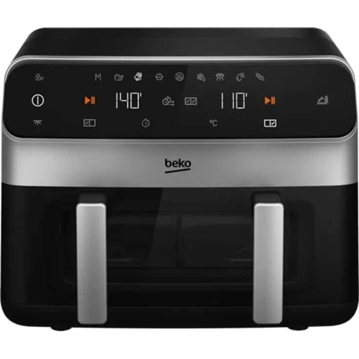 BEKO Heißluftfritteuse AirFryer mit 2 Tanks, 9,5 l, abnehmbarer Tanktrenner und Sichtfenster, vielseitig einsetzbar