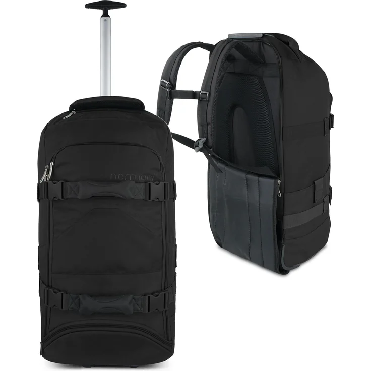 Normani Melano, Koffer mit 90 l Volumen, Schwarz und 2-in-1 Trolley/Rucksack-Funktion