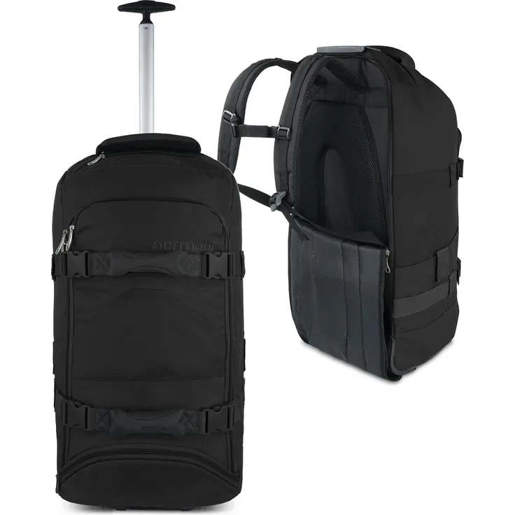 Normani Melano, Koffer mit 90 l Volumen, Schwarz und 2-in-1 Trolley/Rucksack-Funktion