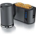 Arendo Frühstücks Set, Edelstahl Wasserkocher 1,5l Temperaturwahl & 4 Scheiben Langschlitz Toaster, Grau, Toaster, Grau