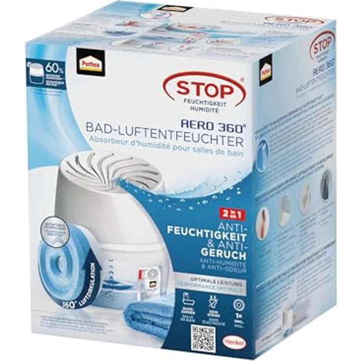 Pattex AERO 360° Luftentfeuchter für das Badezimmer, effektive Luftzirkulation, reduziert Feuchtigkeit, weiß – Bild 1